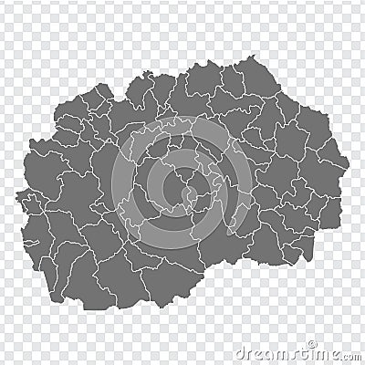 Blank map of North Macedonia. Departments and regions of North Macedonia map. High detailed gray vector map of North Macedonia on Vector Illustration